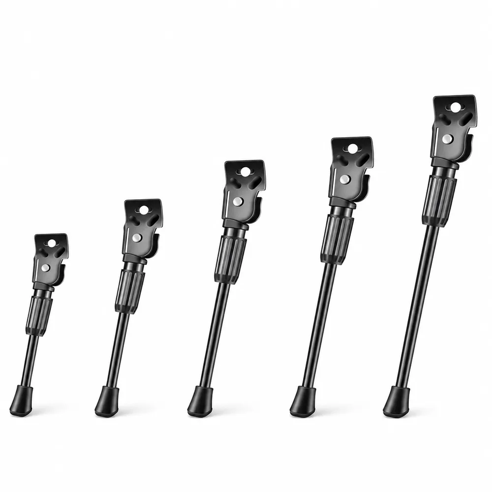 The five Kickaroo kickstand lengths lined up shortest to longest on a white background