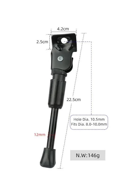 Kickaroo 16 inch bike kickstand, 8.9 in painted steel leg with a rubber foot